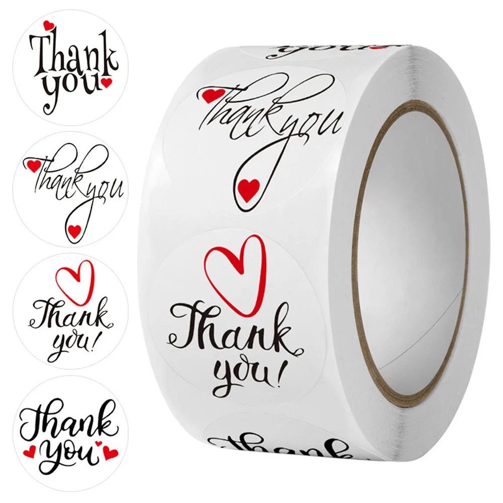 White Circular Thank You Stickers Bouquet Cards Letterhead Labels Store Gifts Food Sealing Stickers Scrapbooking Decoration