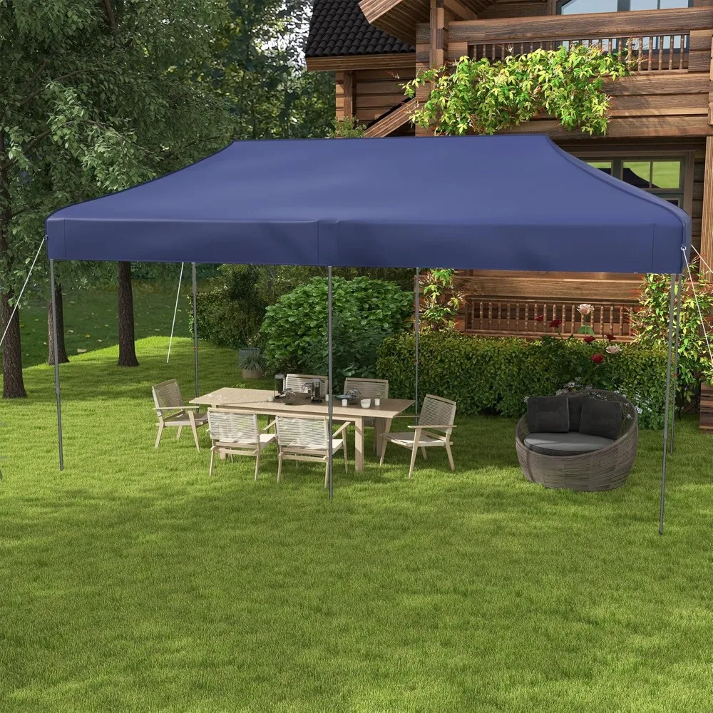 10' x 20' Pop Up Canopy Tent, Instant Sun Shelter with 3-Level Adjustable Height, Easy up Outdoor Tent for Parties with Wheeled