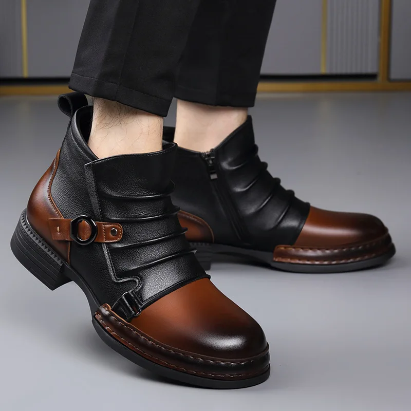 Autumn Winter Retro Ankle Boots for Men Fashion Casual Size Zipper Motorcycle Boots Man New Designer Warm Platform Shoes Male view 4