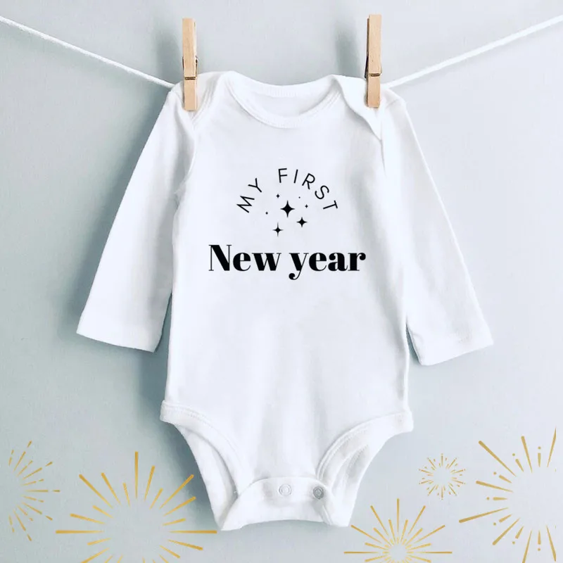 It Is My 1st New Year Baby Boy Girl Long Sleeve Cotton Bodysuit White Autumn Winter Romper Neworn Baby Christmas Costume