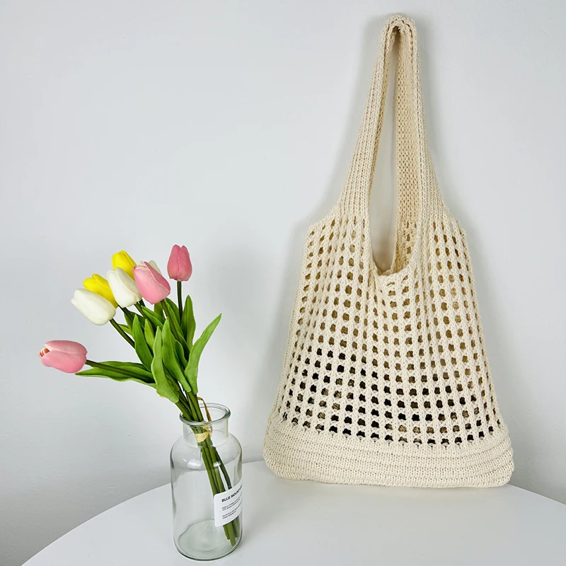 Vintage Hohl Design Gewebt Frauen Schulter Tasche Stricken Große Kapazität Handtaschen Sommer Reise Shopper Tote Für Damen Strand Taschen – Detail 2
