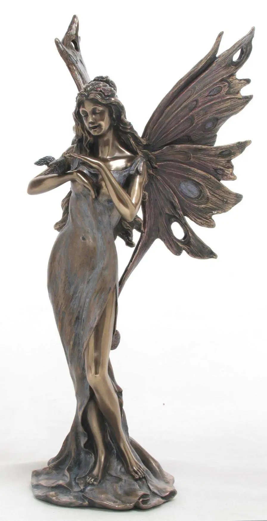 Vintage Forest Fairy Statue Cold Cast Bronze Finish Resin Figurine Butterfly Wing Elf Sculpture Home Room Decorative Ornament