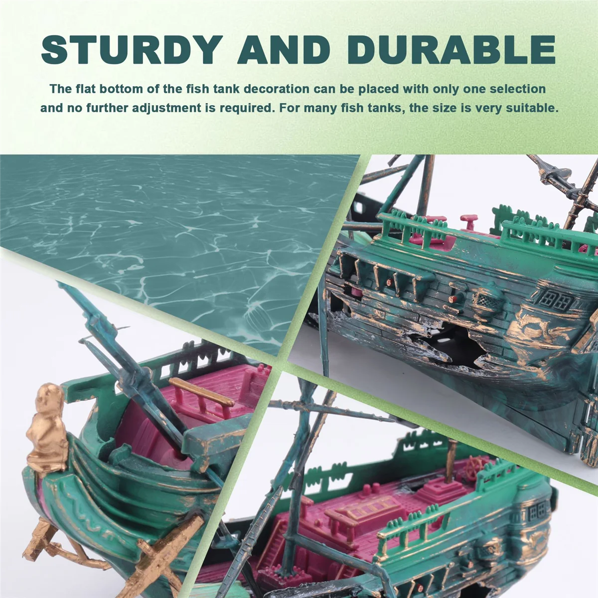 T84C Grande acquario Naucchino Decor Barca Set di plastica Nave in resina Ornamenti per acquario Accessori per decorazioni