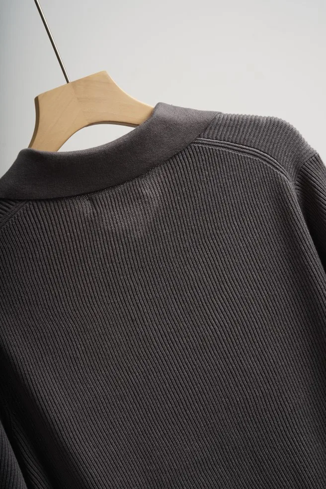 men's old money style cotton british rib knittingcasual lapel short sleeve textured polo shirt polo shirt