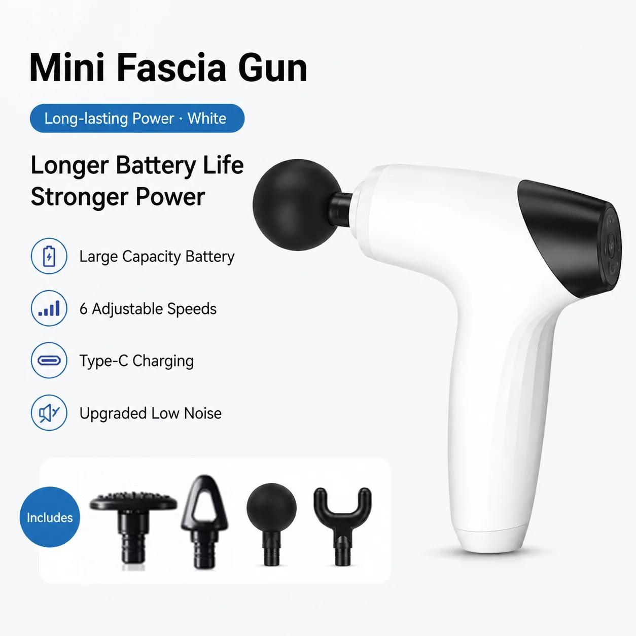 Mini Massage Gun Portable Fascia Gun 6 Gears 4 Massage Heads Type-C Rechargeable Muscle Massager Percussion Massager for Men