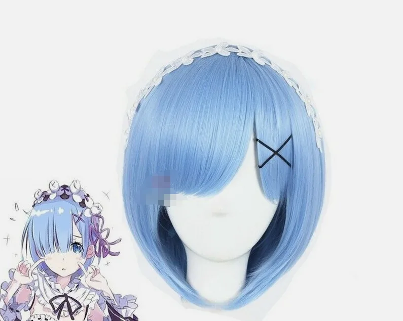 Starting Life in Another World Rem Anime Cosplay Wig Short Blue Bob Wig