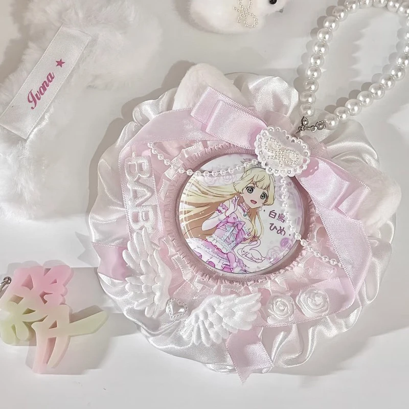 Quadratic Element Nime Cosplay Accessories Pink Badge Rosette Goods Display Lace Ribbon Badge Holder Fill Ita Bag Decoration