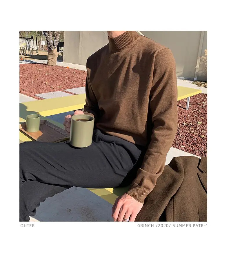 Half-turtleneck Sweater for Men, Long-sleeved Korean Style Trendy Knitted Sweater with Bottoming Shirt, Hong Kong Style Casual