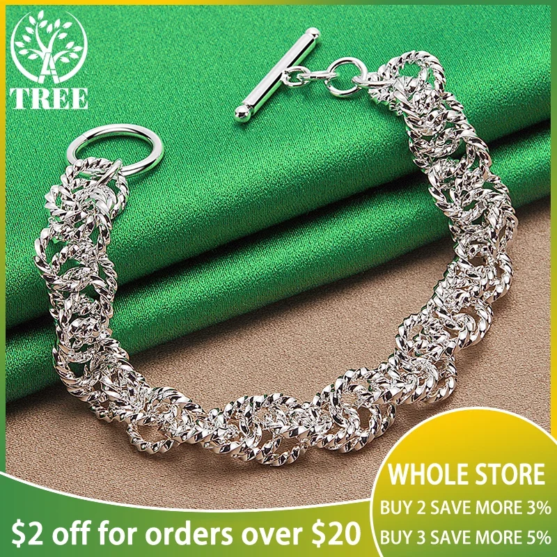 

ALITREE 925 Sterling Silver Bracelets Fashion Full Circle Chain Bracelet For Woman Party Wedding Birthday Fine Jewelry Gifts