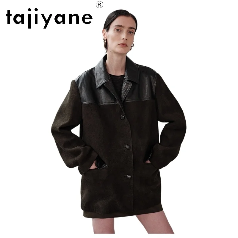 

TAJIYANE 100% Real Sheepskin Leather Jackets Woman Suede Sheepskin Spliced Goatskin Coats Old Money Jacket 2026 Woman Clothes 자켓