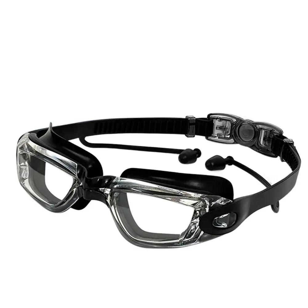 

Очки для плавания для взрослых с затычками для ушей, большая оправа, очки для дайвинга с широким обзором, водонепроницаемые противотуманные очки высокого разрешения для плавания