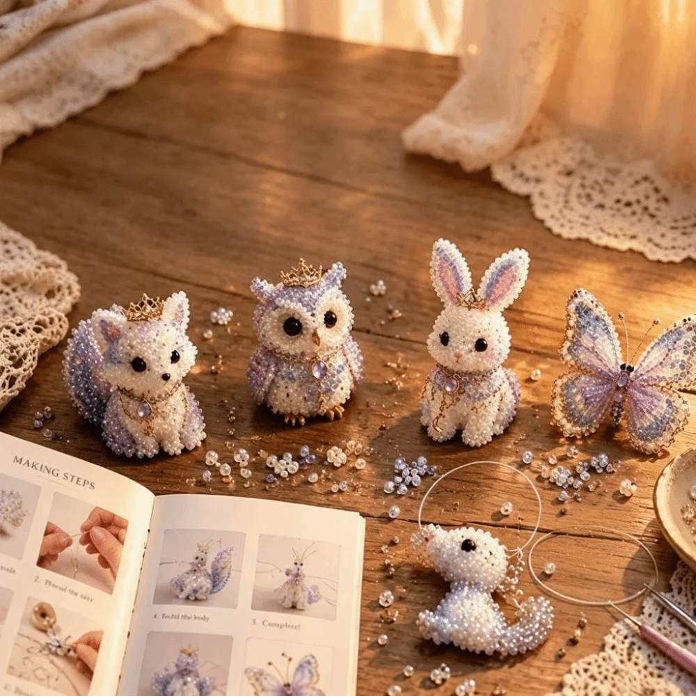Tiny Beads 3D Beaded Animal Kit Animal Shape Cute Design Bead Weaving Kit Creative Craft Handmade Bead Art Kit Creative Activity