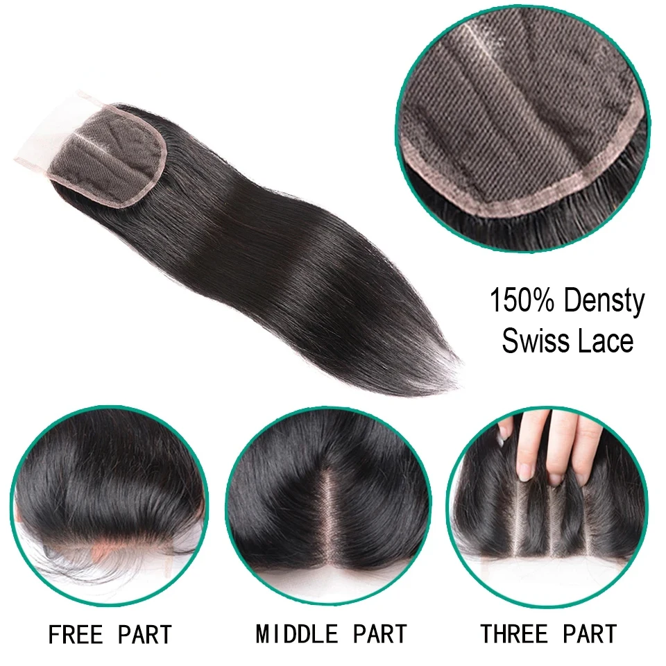 4x4 Lace Closure Transparent Swiss Lace Closure Frontal Pure-Hand Tied 100% Human Hair Lace Frontal Free Part