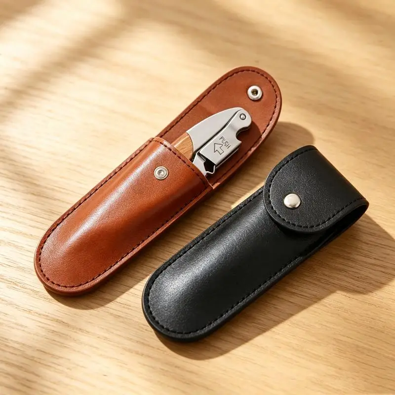 1Pcs Bottle Opener Leather Sheath Portable Snap Button Protective Cover Wear Resistant For Bottle Opener Outdoor Storage Carry