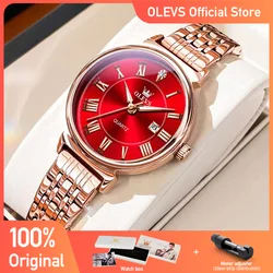 OLEVS Women's Watches Light Luxury Charm Original Wristwatch for Girl Simplified Roman Numeral Dial Waterproof Luminous Date