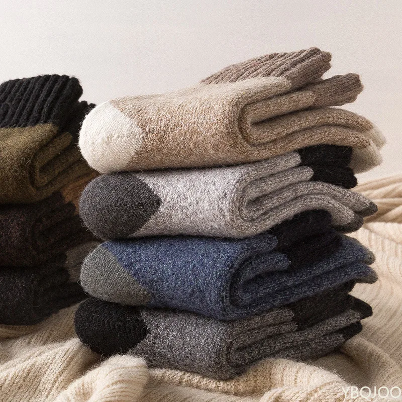 

5 pairs of cold resistant wool thick socks for men in winter with extra thick fleece warm socks mid tube cashmere socks