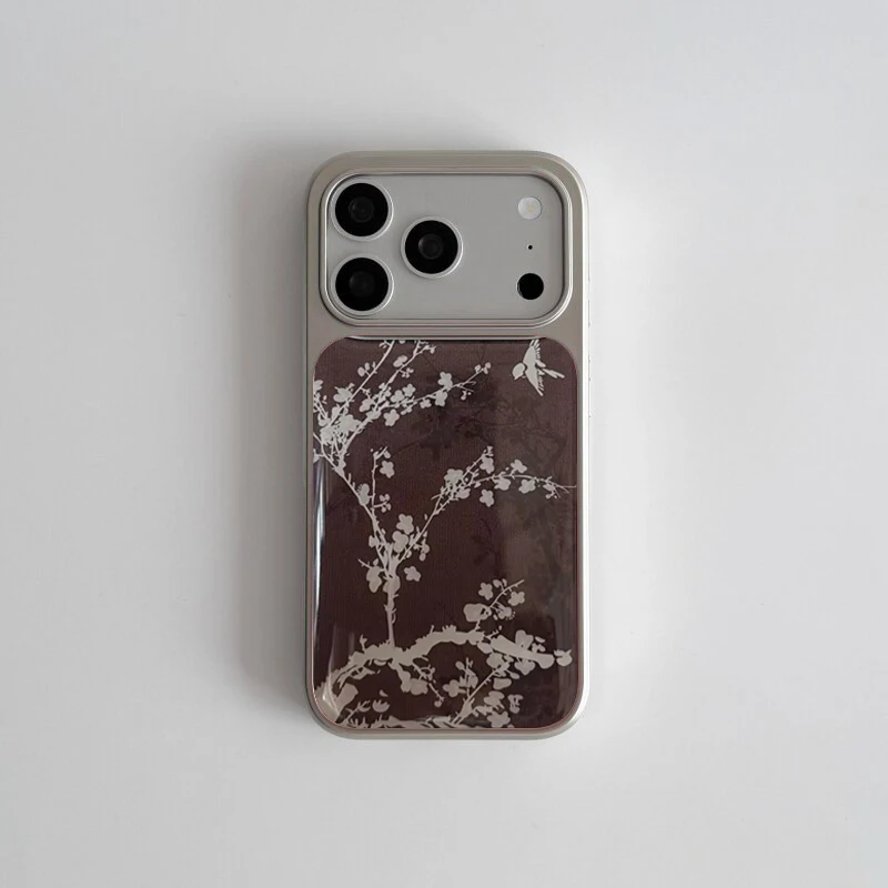 White Flowers Birds Pattern Electroplated Drip Glue Phone Case For iPhone 17 Air 16 ProMax 15 14 Plus 13 12 Pro 11 Back Cover