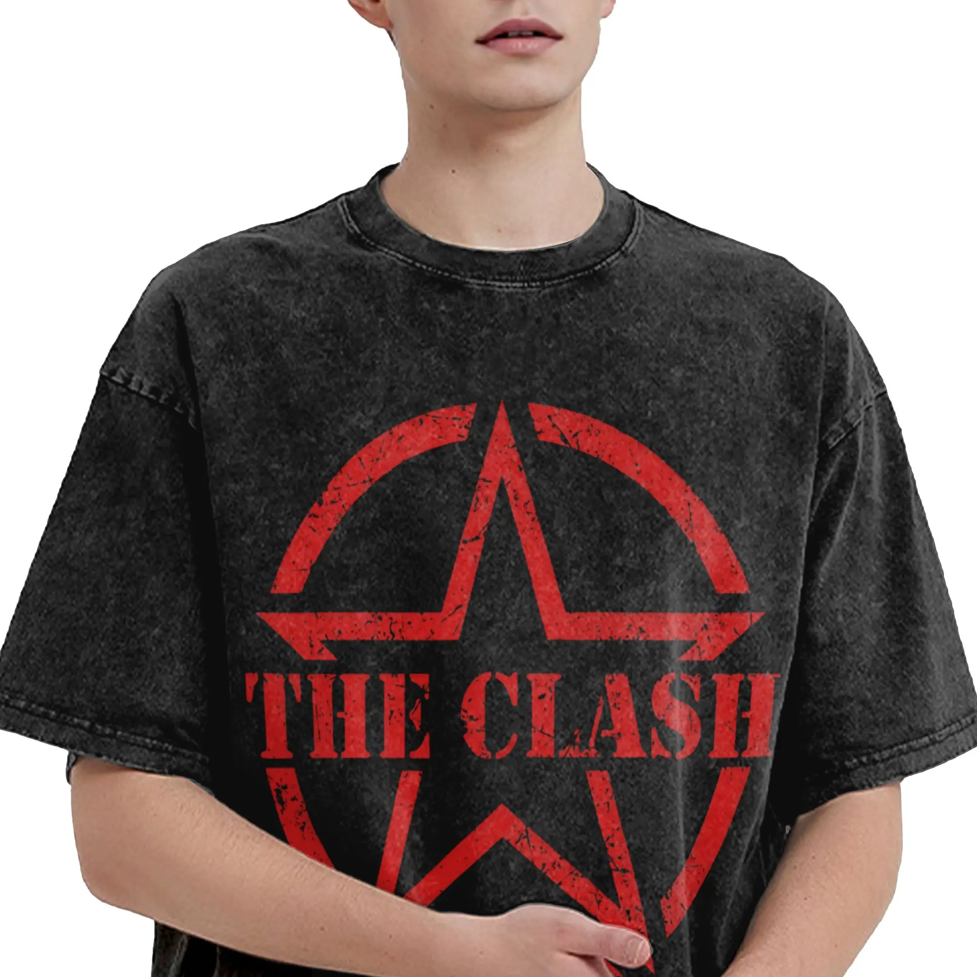 Washed T Shirts The Clash Hip Hop Vintage T-Shirts Oversize  Streetwear Short Sleeve Graphic Tops Tee Shirt Men Women