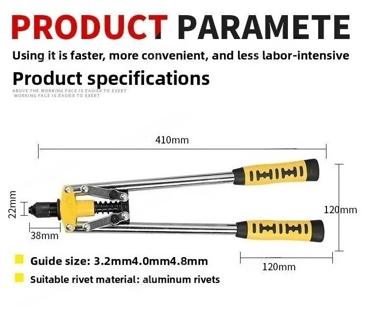 1pcs Double Core Pulling Hand Riveter Gun Manual Pull Rivet Tool with Pull Cap for Willow Rivet Hand Tools
