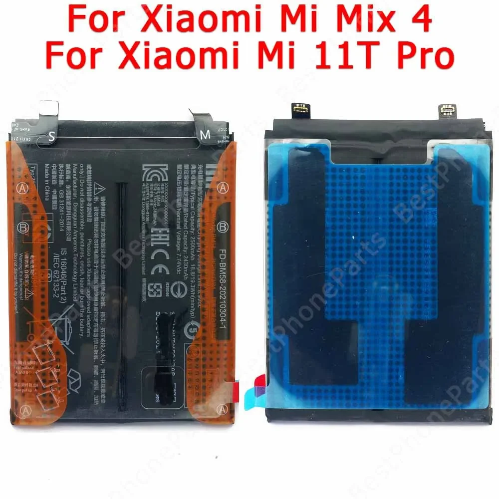 100% New For Xiaomi Mi 11T Pro 5G Mix 4 Mix4 Battery BM58 Cellphone Built-in Li-lon Batteria 5000mAh Replacement Parts