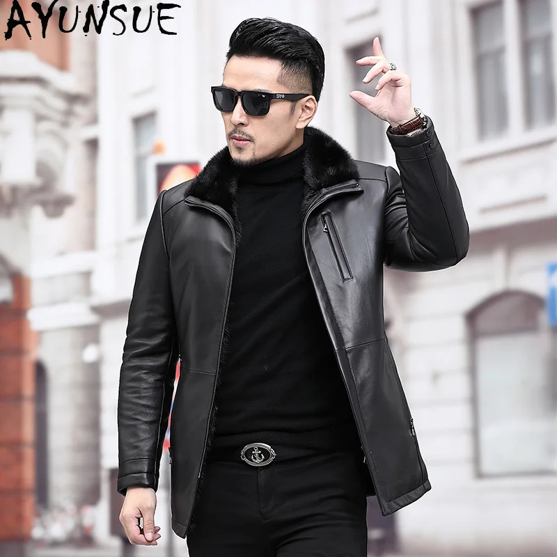 AYUNSUE Winter Natural Mink Fur Coat Real Sheepskin Mens Genuine Leather Jacket High Quality Men Clothing Chamarras Para Hombre