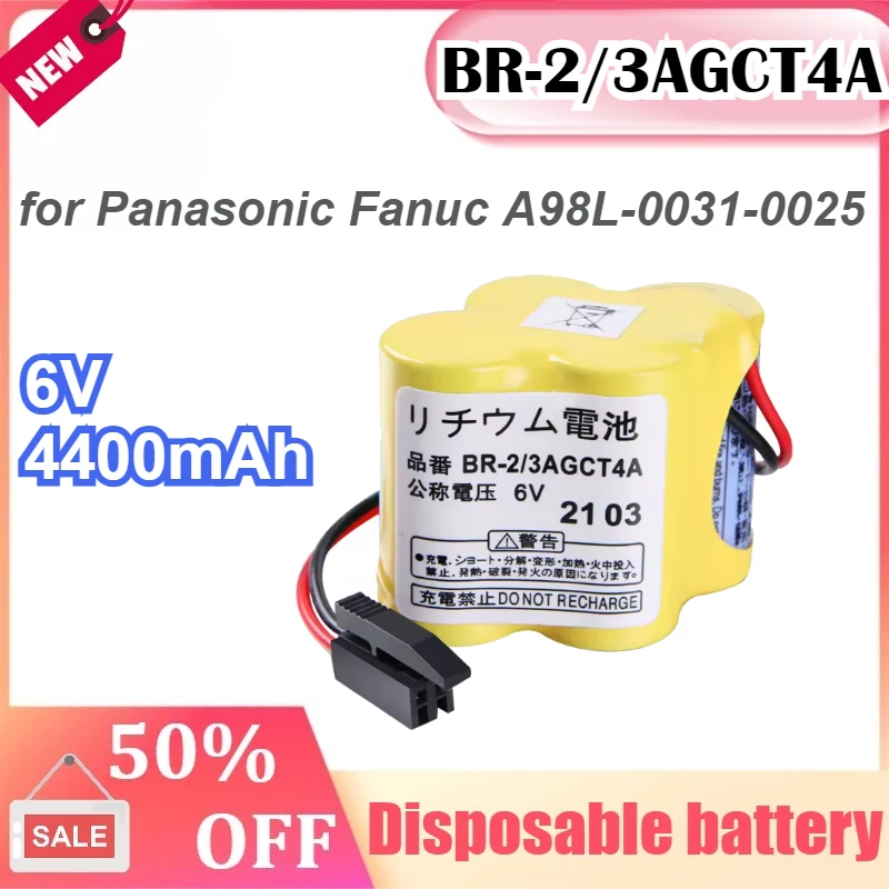 

Newly BR-2/3AGCT4A 6V 4400mAh Battery Pack PLC Lithium Industrial for Panasonic Fanuc A98L-0031-0025 Disposable Battery