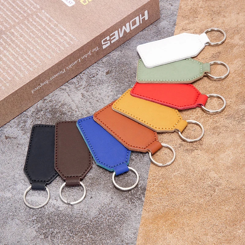 High Quality Cowhide Tag Colorful Leather Keychains Pendant Vintage Rectangular Blank Label Keychain Accessories Bulk Wholesale