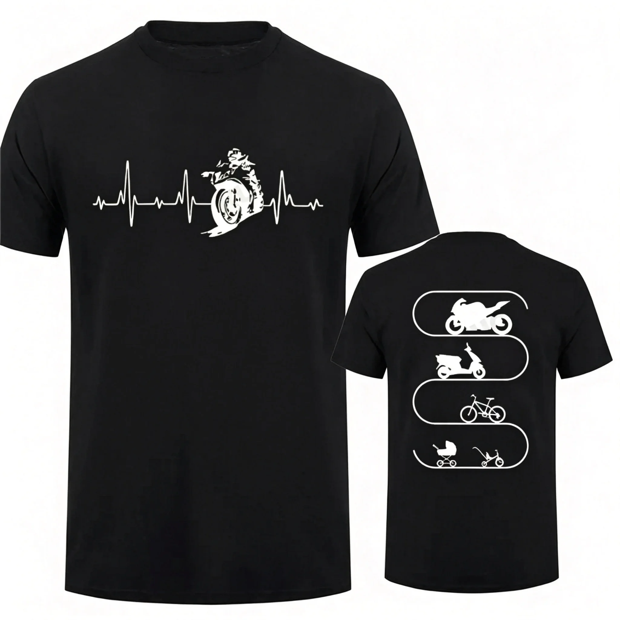 2026 Motorcycle Life Evolution Heartbeat Graphic T-Shirt Kids Adults Biker Rider Transportation Growth Short Sleeve Crew Neck
