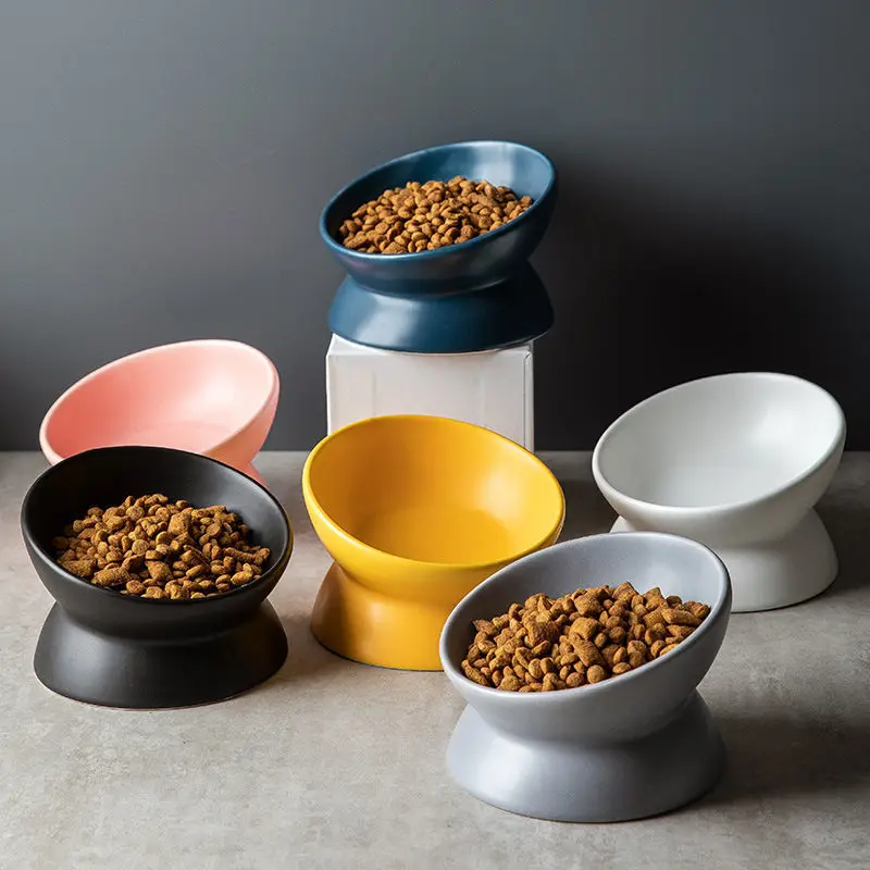 

Non Spill Ceramic Raised Tilted Pet Feeder Less Vomiting Cat Food Bowl for Small Cat