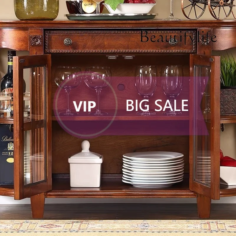 Nl European-style All-solid Wood Dining Side Cabinet American Dining Room Against The Wall Household Dish Cabinet Living Room S