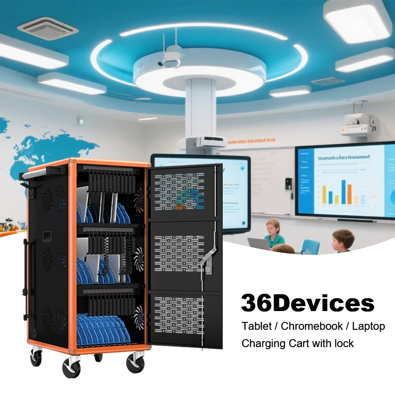 Laptop Charging Cart Unit 36 Type C Ports Tablet Charger Cabinet Wheels Smart Cart Safety Steel With CCC CE Certification