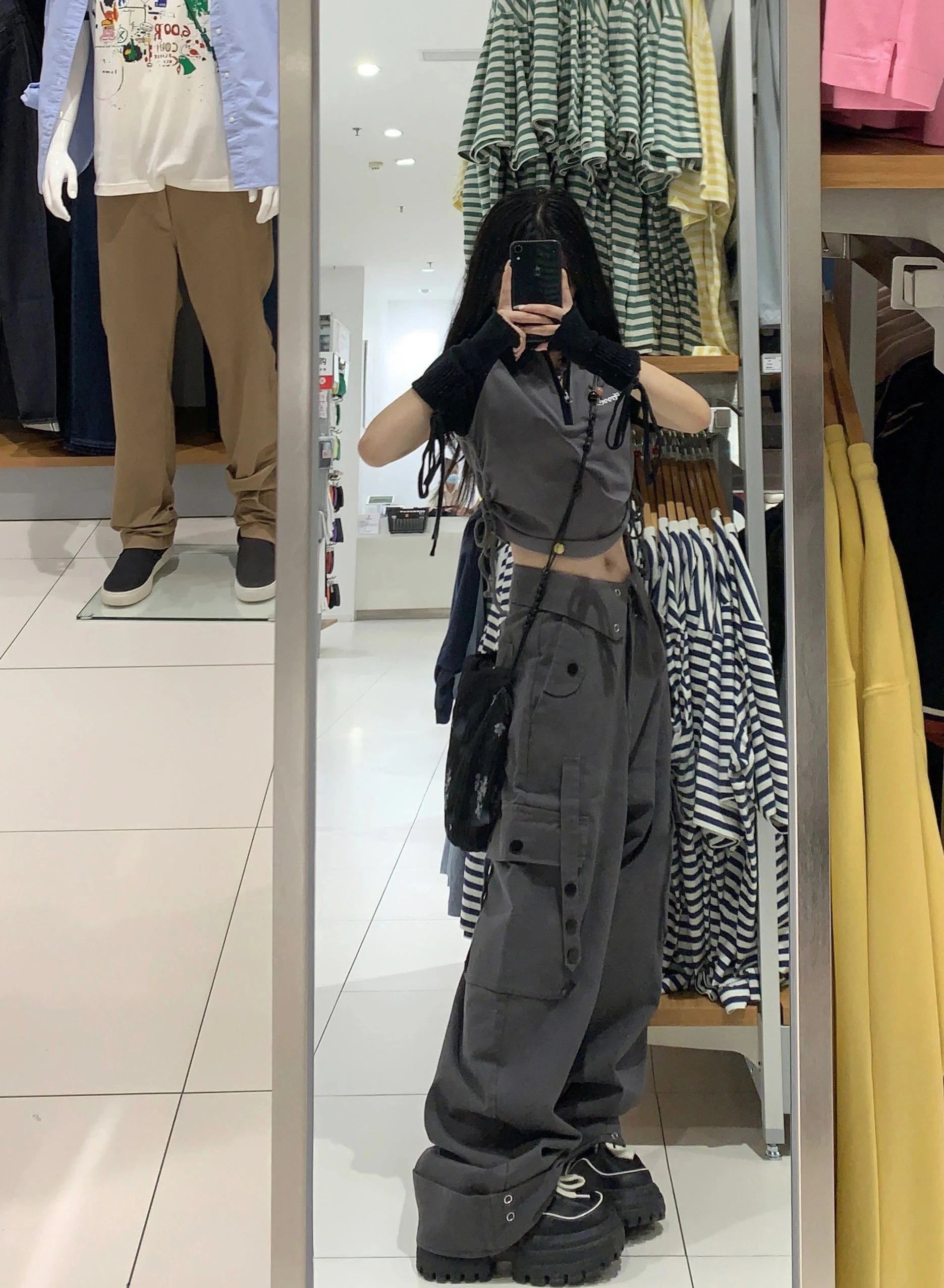 Sweet And Spicy Retro Buttoned Multi-Pocket Flip Cover Waist Head Wide Leg Workwear Pants Women Summer Straight Casual Pants