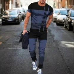 2024 Summer New Men's Clothing Fashion Trend Men's Two piece Top New 3D Digital Printed Pants - Short Sleeve Pants Set