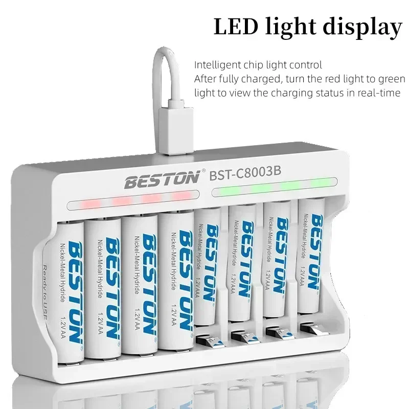 4/8-slot USB Individual Battery Smart Charger for Ni-MH Ni-CD AA AAA Rechargeable Batteries with 5V 2A Fast Charging Function