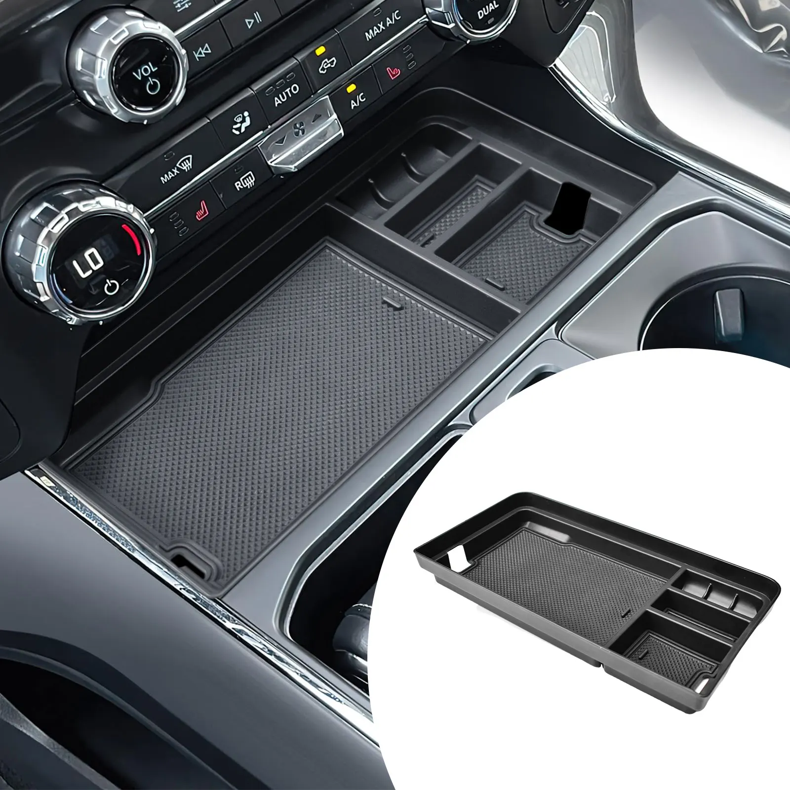 

Front Center Console Organizer Tray for 2021-2025 Ford F150 & 2022 2023 2024 Lightning XLT Middle Armrest Car Box Storage Tray