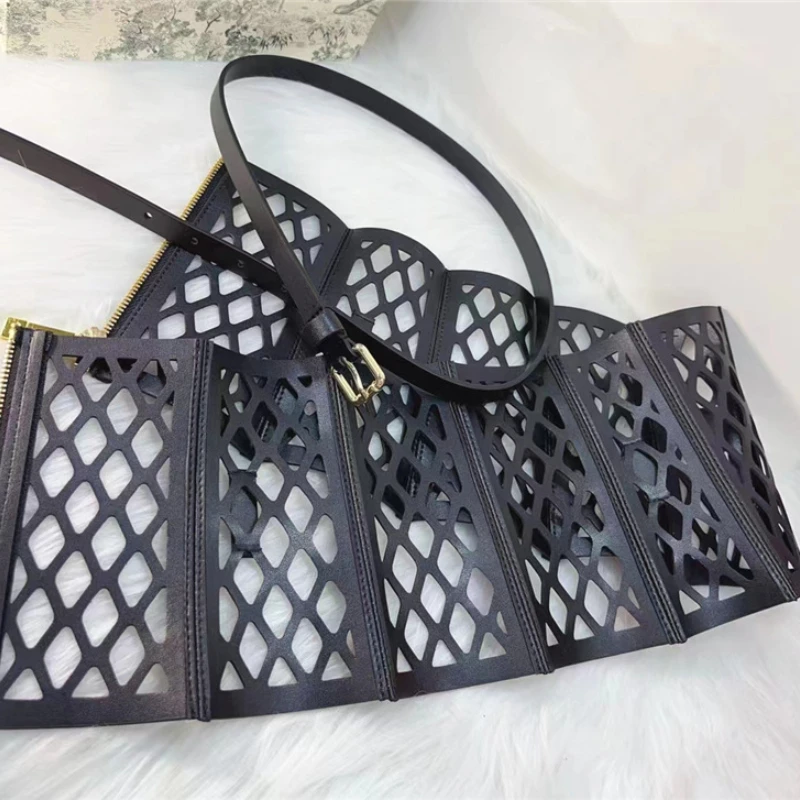 Women Belt Openwork Mesh Bodice-style Waist Seal Leather Women Fashion Three-dimensional Curved Shape Wide Belt Decoration Wais
