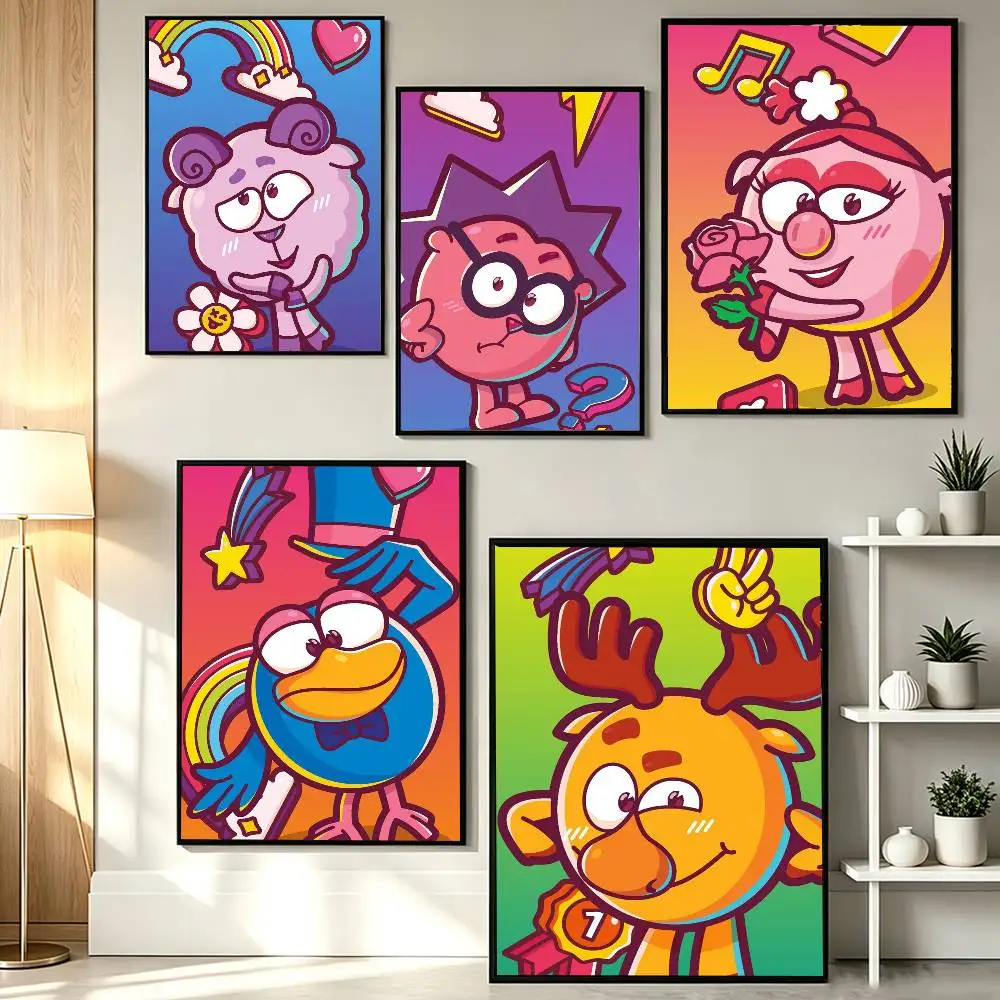 S-Smeshariki Cartoon Poster HD Self Adhesive Waterproof Wall Art Ideal for Home Office Dorm Gift