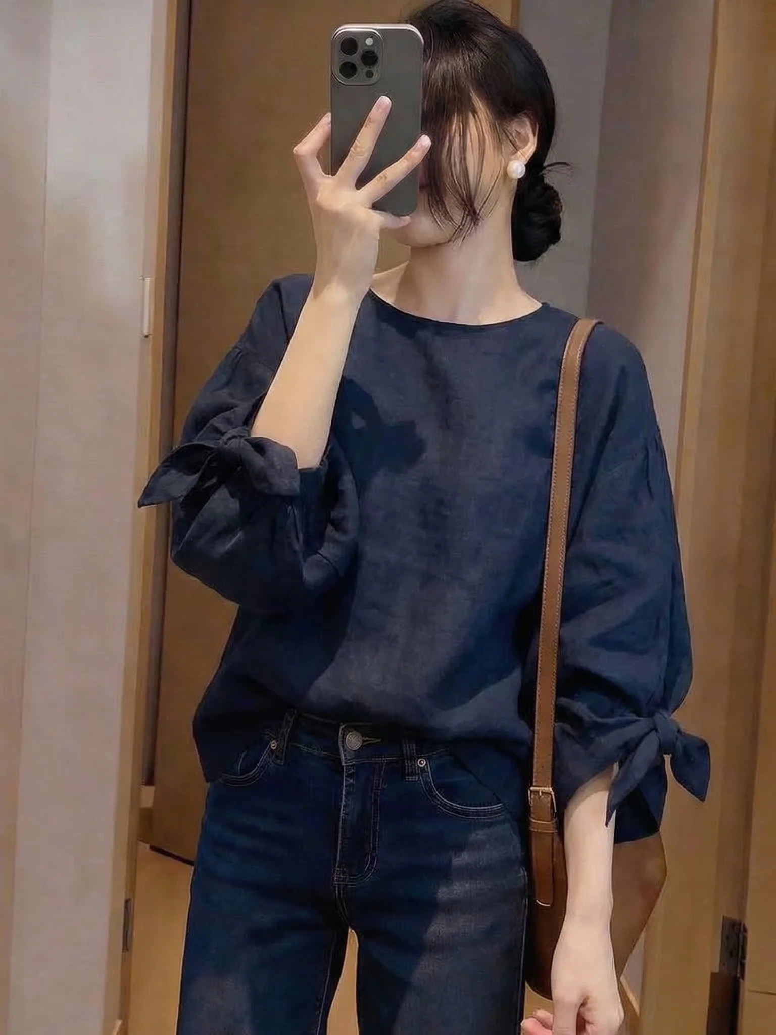 Elegant Loose Women's Chiffon Shirt Shoulder-Length Sleeve Top Large Size Summer Commute Style Korean Fashion plus Size