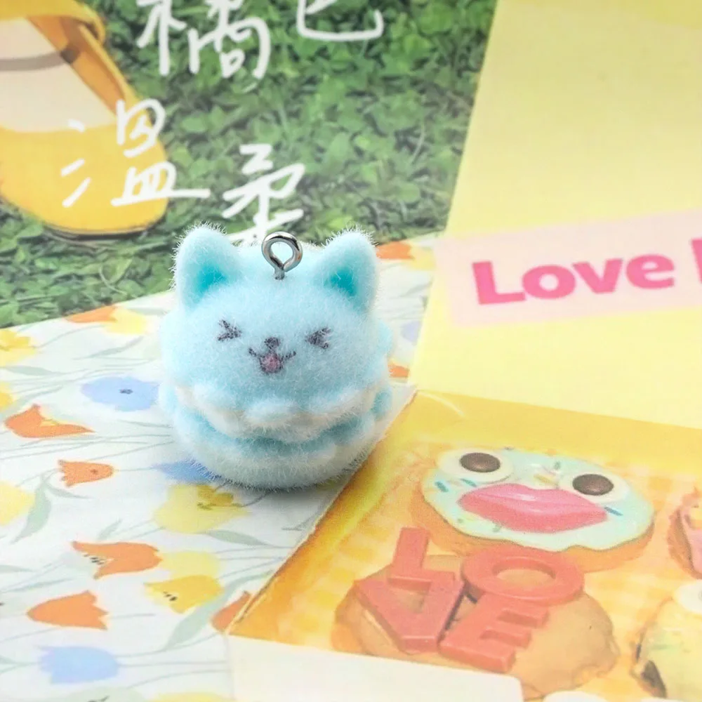 

10 pcs Flocking Resin Puppy Cake Cartoon Three-dimensional Pendant Can be used For DIY Keychain Mobile Phone Accessories