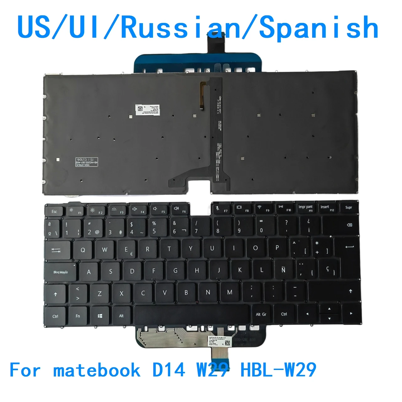 New US UI Russian Spanish Language  Backlit Keyboard For HUAWEI matebook D14 W29 HBL-W29 Notebook PC Replacement Keyboard