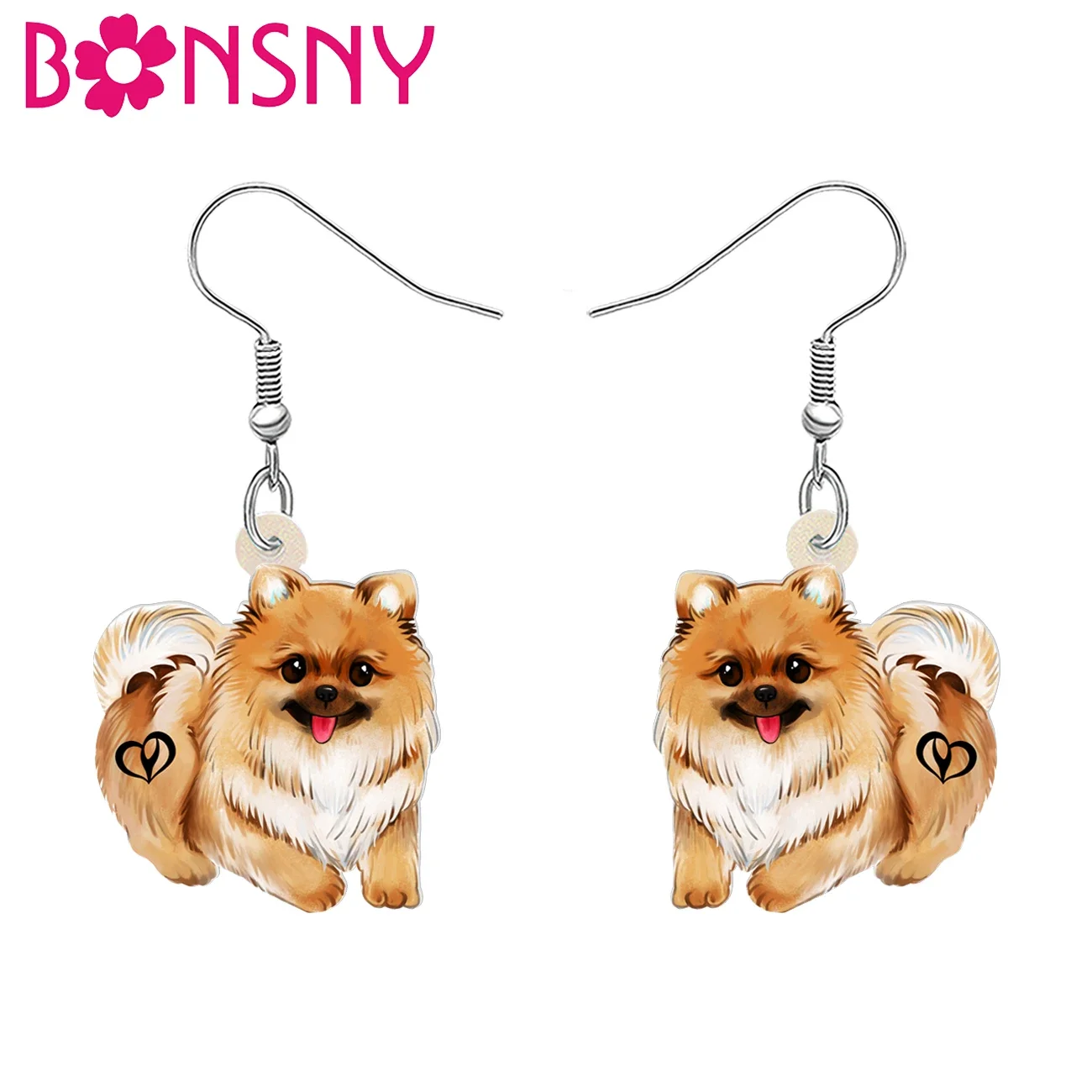 BONANY Acrylic Drop Cute Plush Pomeranian Dog Dangle Earrings Jewelry Funny Puppy Pets Charm Gifts For Women Girls Kids