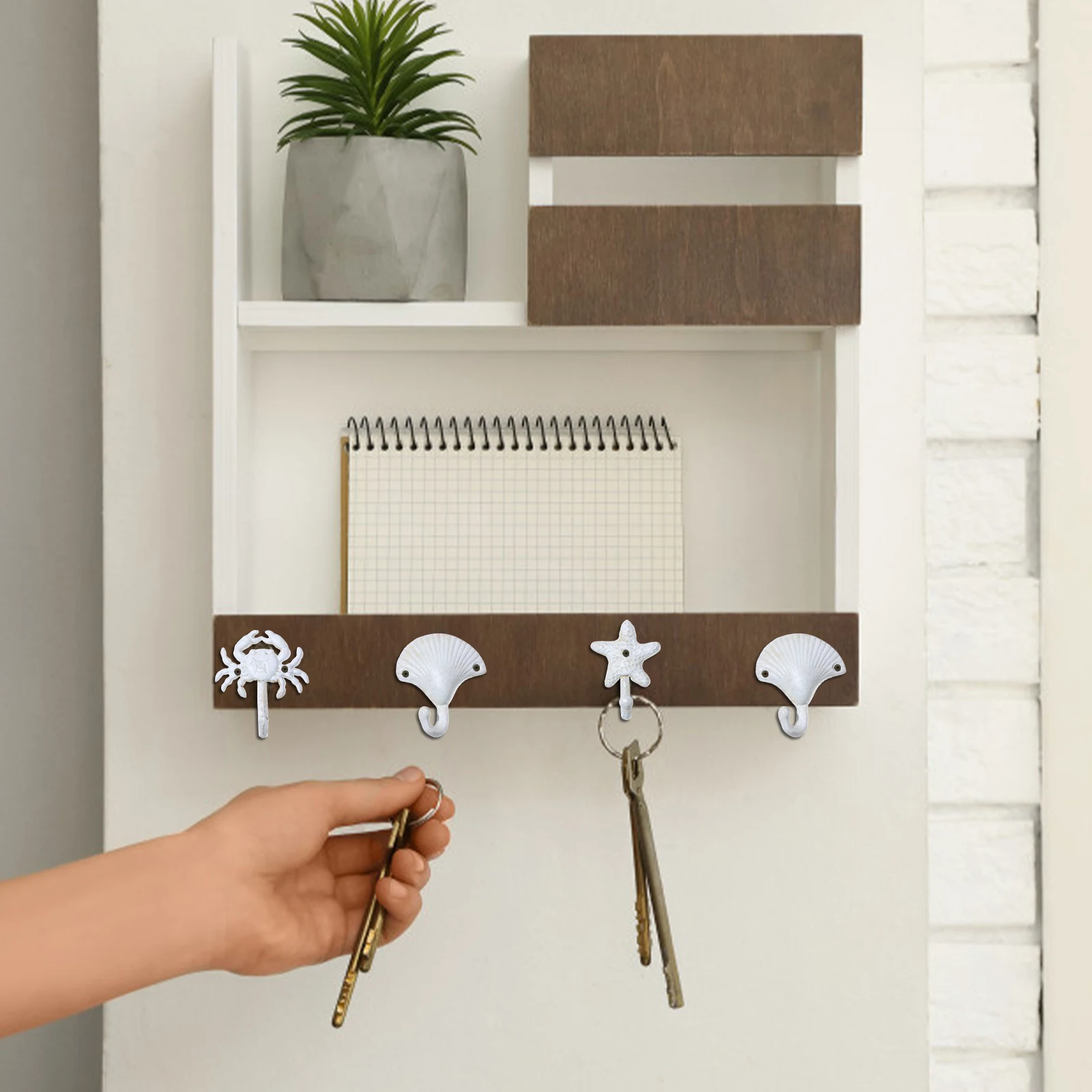 

3pcs Wall Hooks Iron Sea-themed Home Decor Bathroom Towel Hanger Coat Crab Scallops Ocean Style Hardware