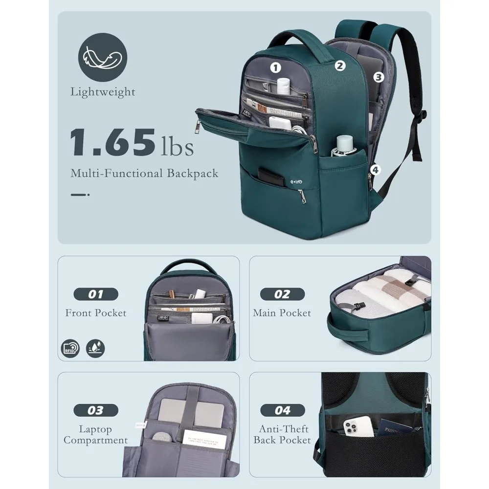 Juego de equipaje de 3 piezas con maleta de mano giratoria de 20 pulgadas, maleta rígida y mochila de viaje - Azul verde azulado