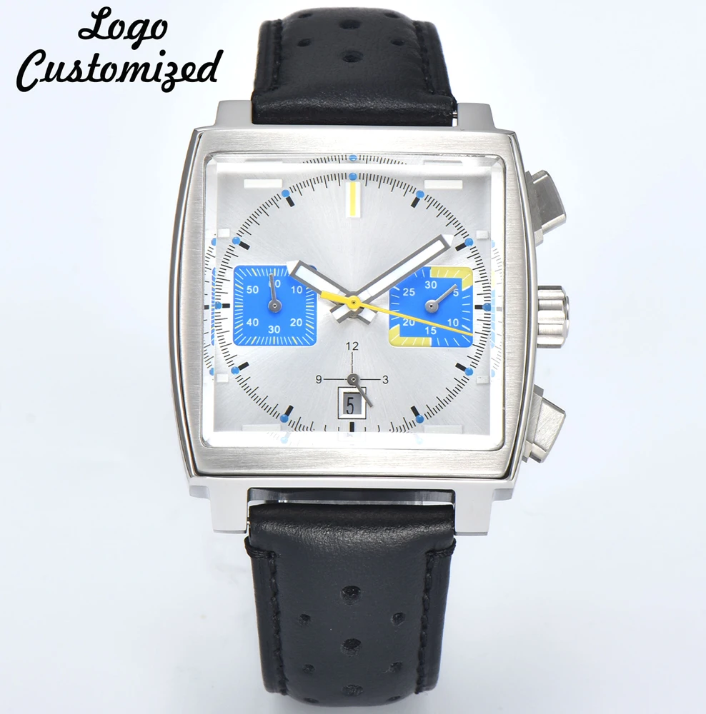 40mm Square Watch ETA 7750 Watches Multifunction Chronograph Stainless Steel Sapphire Glass Waterproof Men's Watch Customed Logo