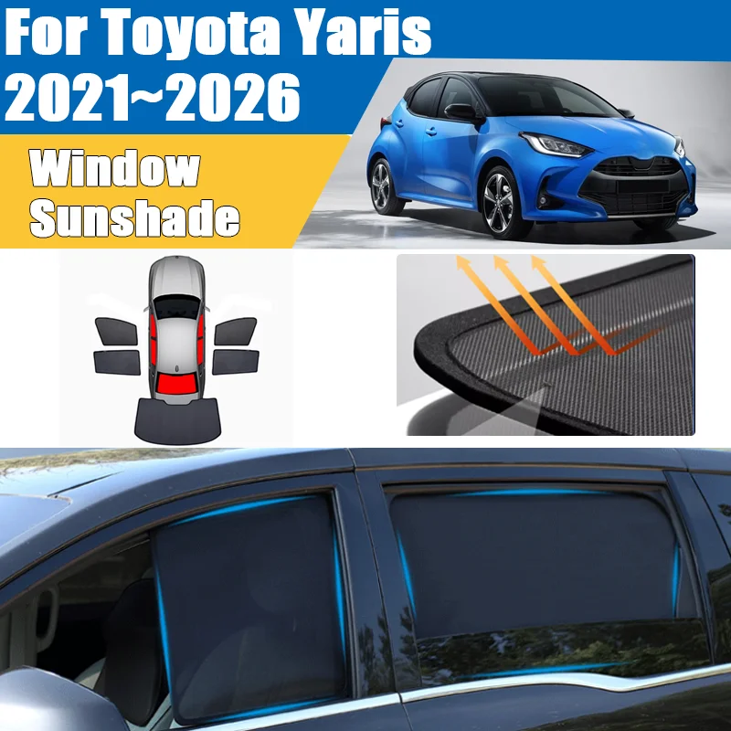 Car Mesh Sunshade For Toyota Yaris XP210 Hatchback 2021~2026 Curtain Mesh Anti-UV Heat Insulation Shades Cover Auto Accessories