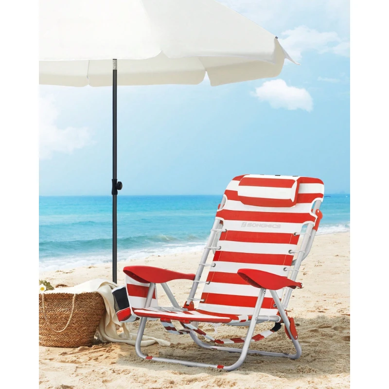Backpack Beach Chair 331 Lbs 4 Angles Adjustable Backrest Side Pockets Towel Bar Portable