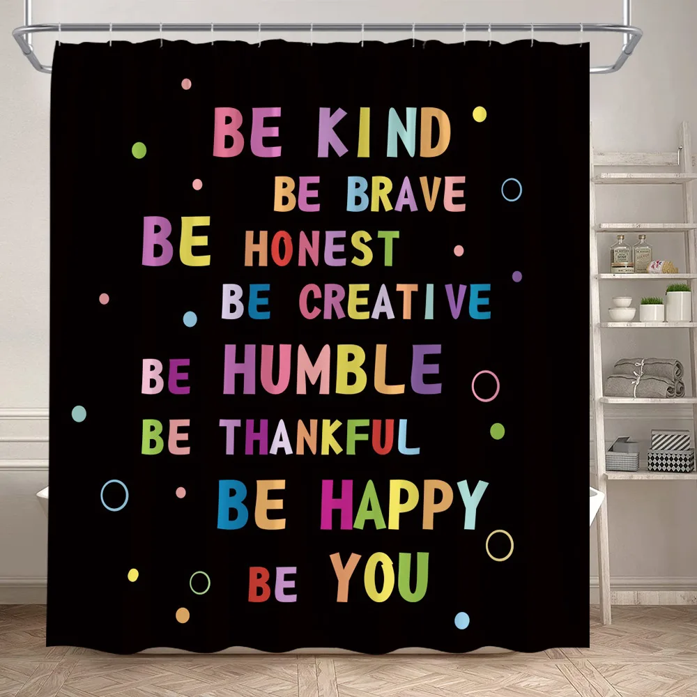 Inspirational Aphorisms Shower Curtains Colourful Text Modern Minimalist White Bath Curtain Polyester Fabric Bathroom Decor Set