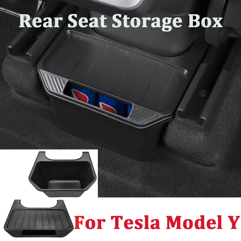 For Tesla Model Y Rear Seat Storage Box Organizer Center Console Bins Backseat Trash Can Garbage Bag Under Seat Tray Accessories