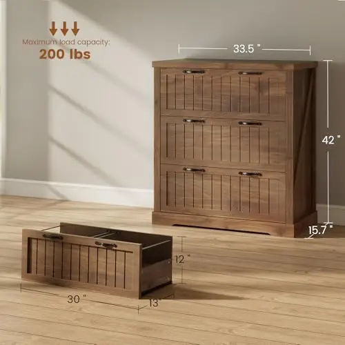 Filing Cabinet for Home Office, Farmhouse 3 Drawer File Cabinet, Wood Office File Cabinets for Letter/Legal/A4 Size