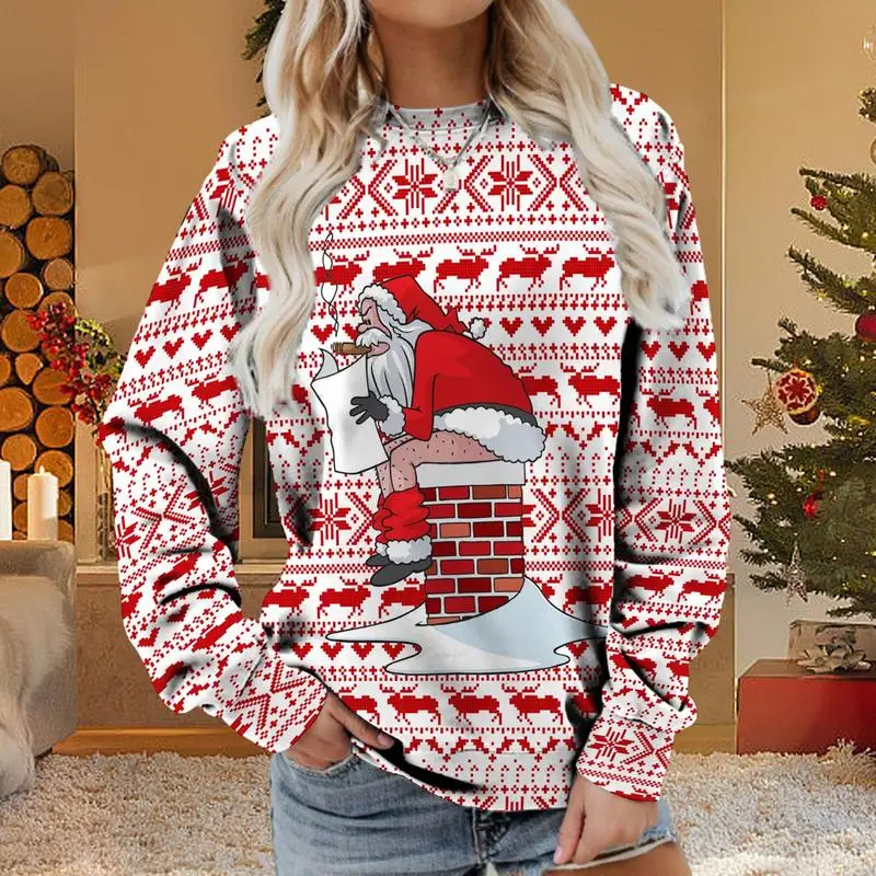 Christmas Santa Sweaters Pullovers Warm Christmas Sweaters with Long Sleeves Women\'s Novelty Sweaters for Home Party Gathering